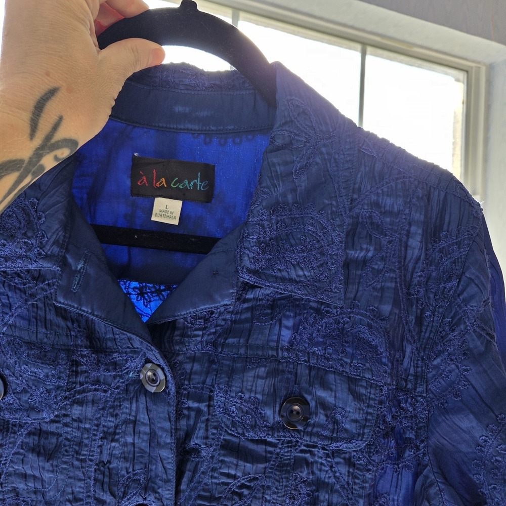 Vtg A La Carte Womans L Top Shacket Button Down Blue Boho Paisley‎ Embroidered - Picture 5 of 9